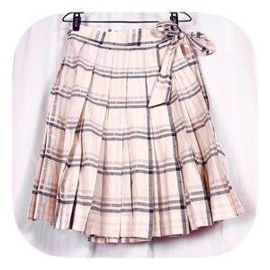 Charles Nolan Light Tan & Black High Waisted Pleated Plaid Wrap Mini Skirt sz 6